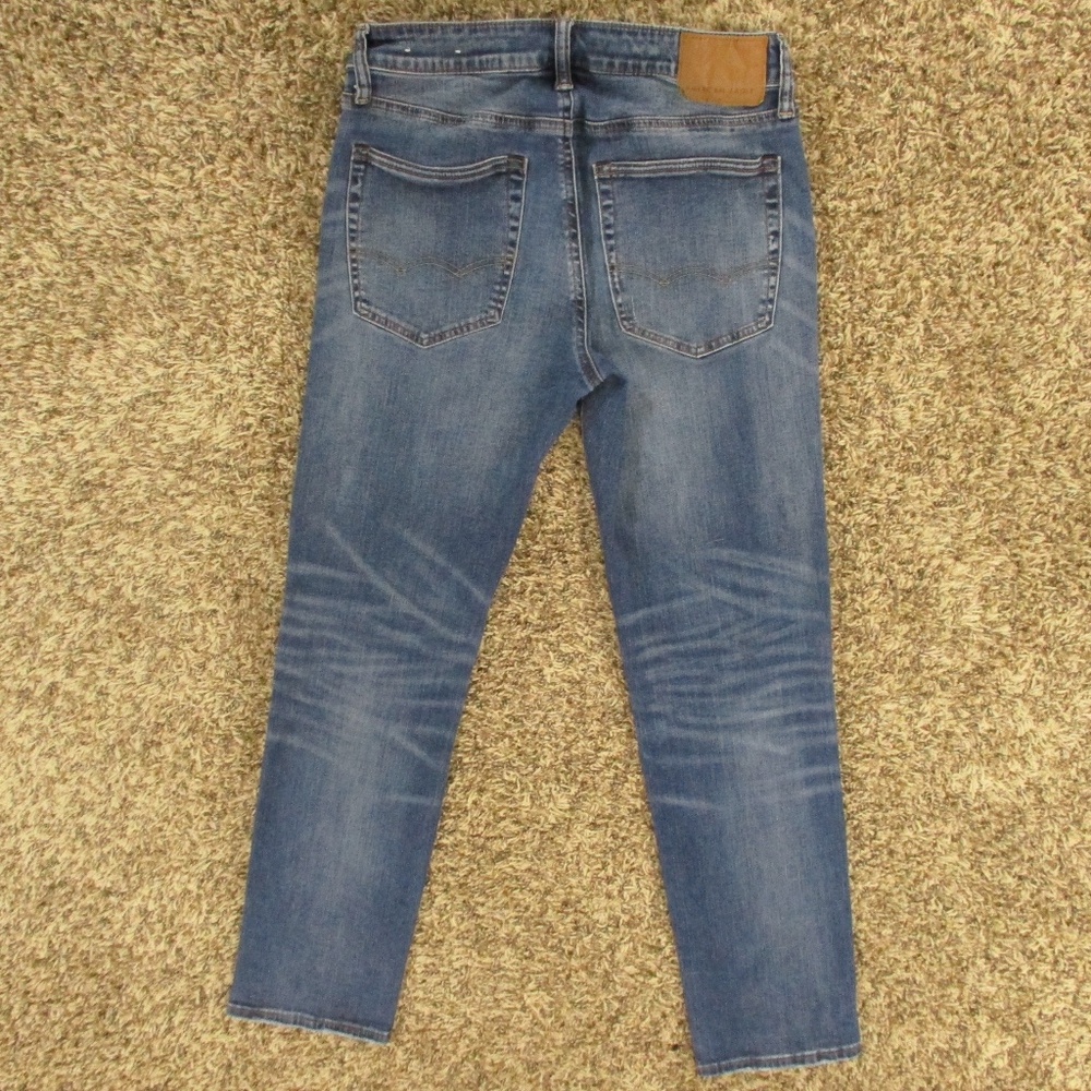 American Eagle Jeans Men's 31x30 Dark Wash Slim‎ Straight Airflex Distress Denim - Picture 2 of 9